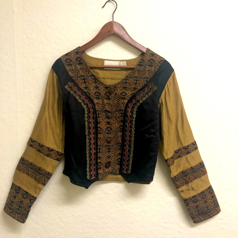 Embroidered Corduroy Cropped Jacket
